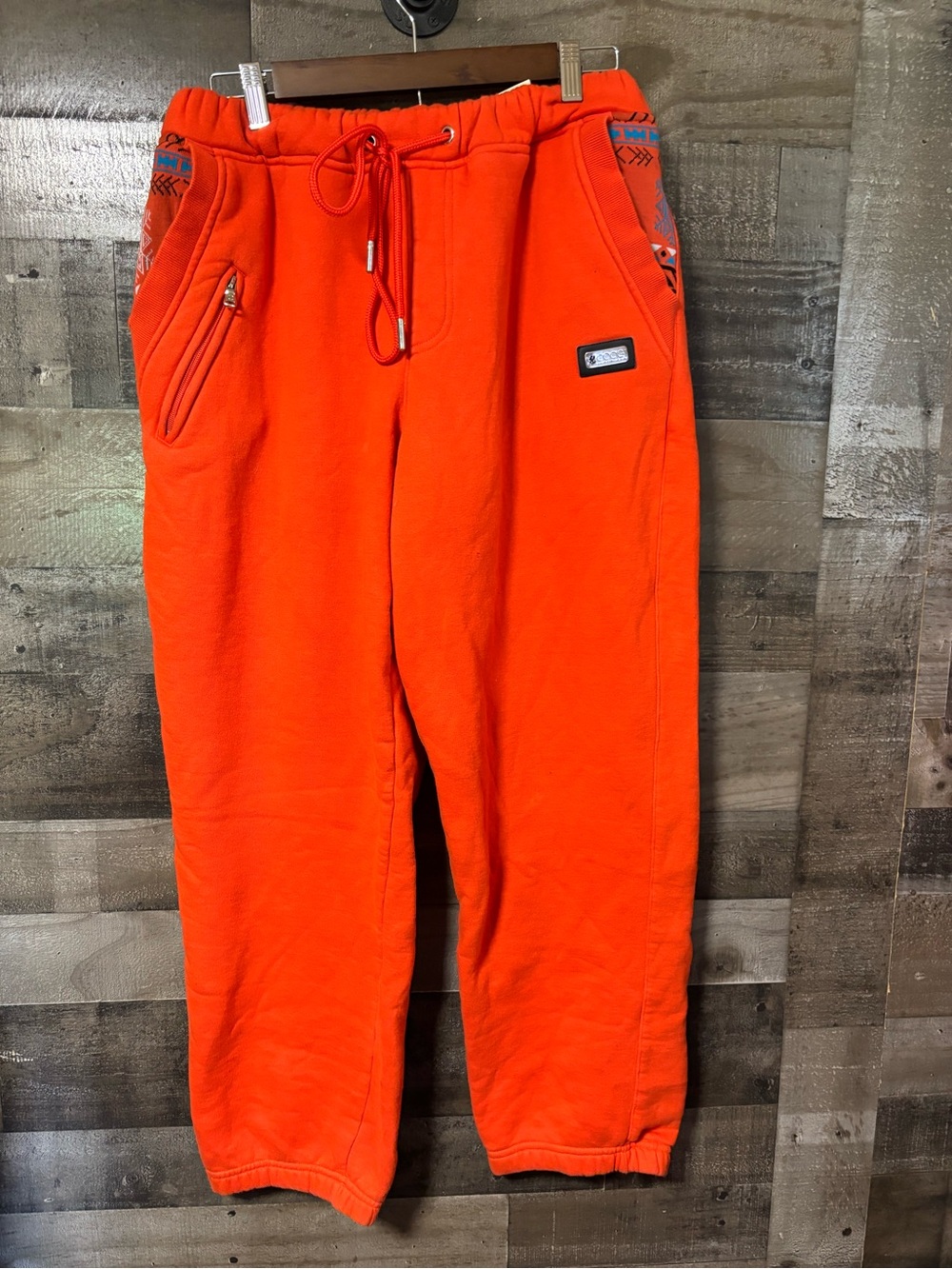 COOGI Bright Orange Men's Fleece Joggers with Zip Pocket Medium Flaw
